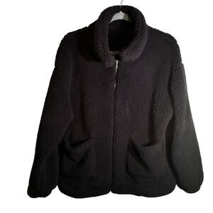 Pretty Garden Women’s Plush, Black, Zip Up Jacket. 2 Pockets And Size Medium